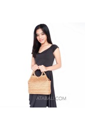 full handmade handwoven ata rattan circle handle handbag